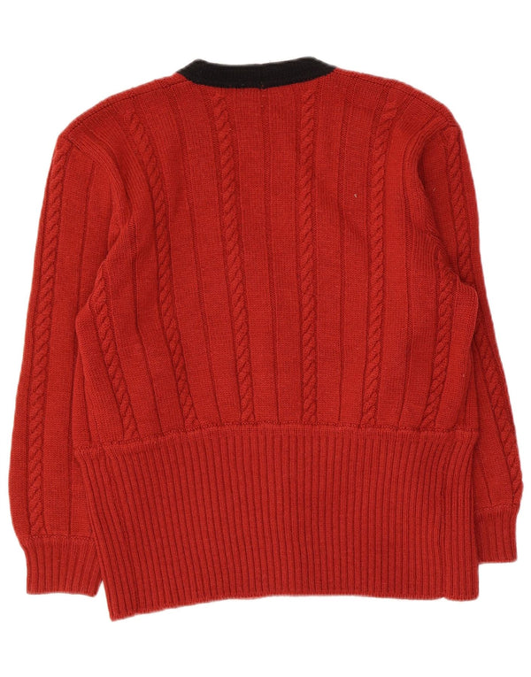 Pulover Cardigan Vintage pentru femei UK 14 Lână virgină roșie medie