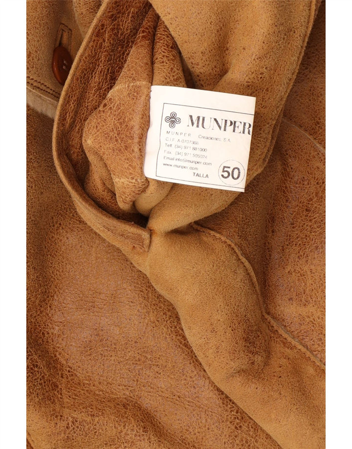 MUNPER Mens Shearling Jacket IT 50 Large Brown Leather