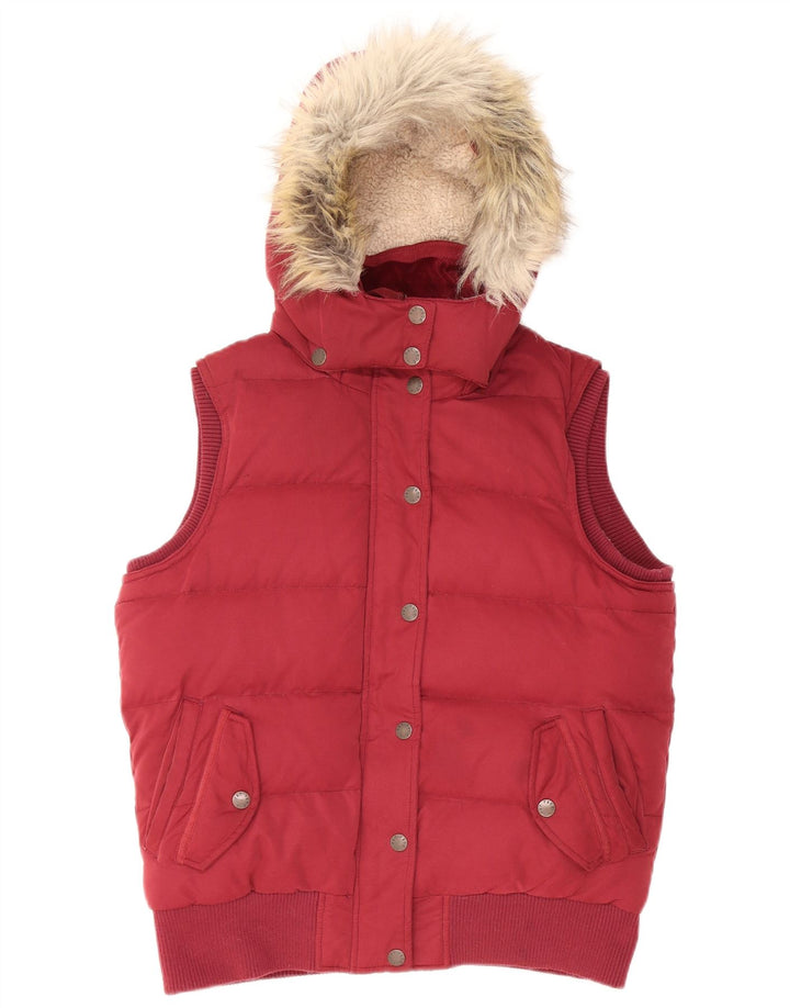 FAT FACE Gilet căptușit cu glugă pentru femei UK 12 Medium Burgundy Poliester