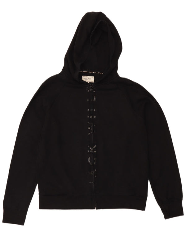 Jack Wills Pulover cu capota cu fermoar cu grafic pentru femei UK 14 Lyocell mare negru