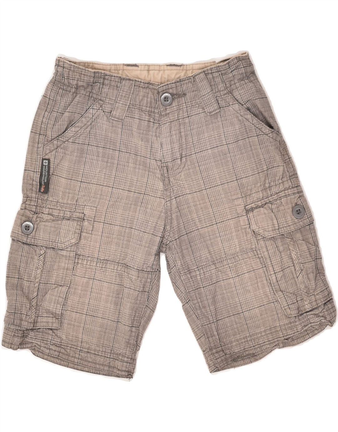 MOUNTAIN WAREHOUSE Pantaloni scurți cargo pentru băieți 7-8 ani W22 bumbac cu carouri gri