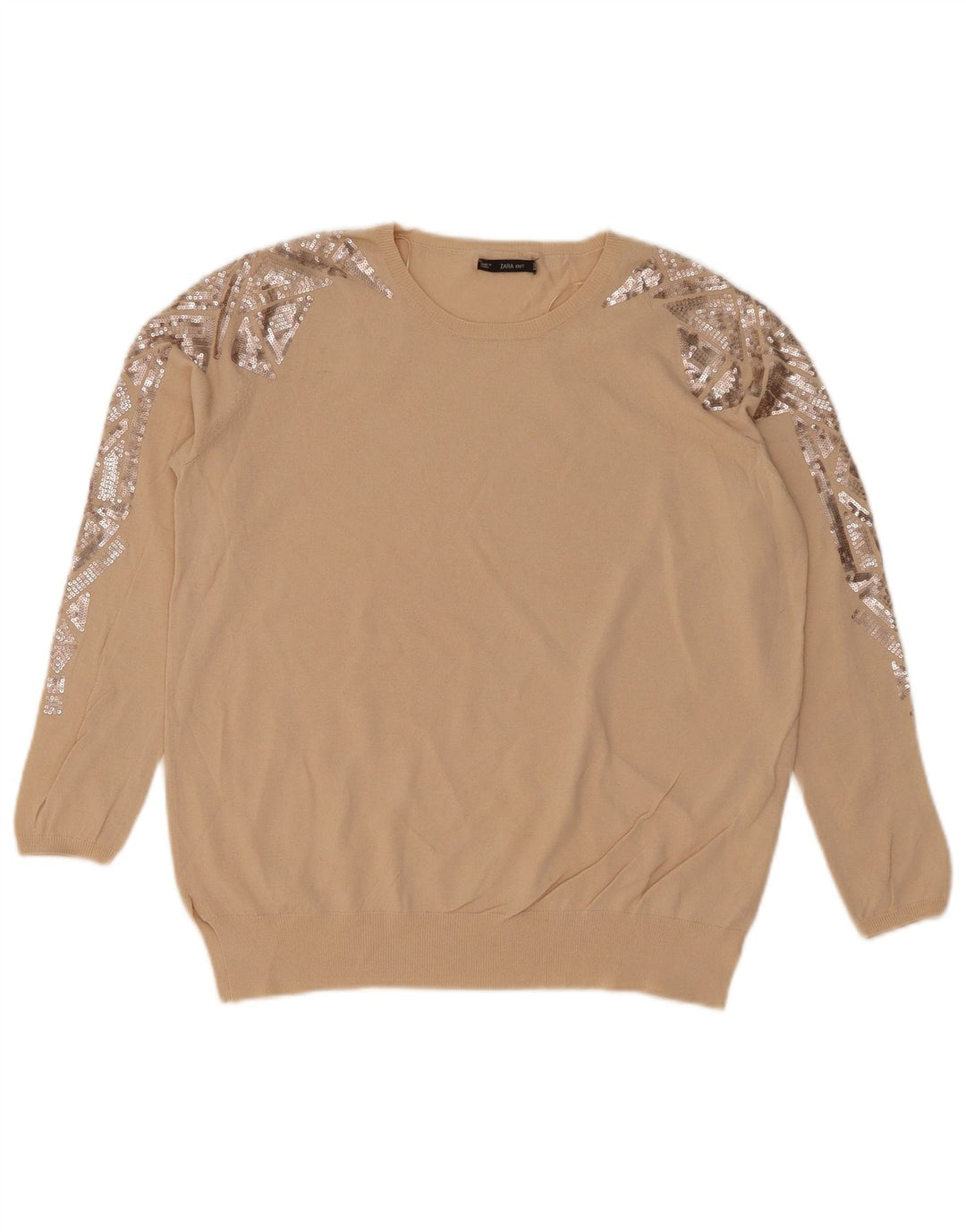 Pulover pentru damă Zara, cu gât turnut, UK 14 Medium Bej Geometric