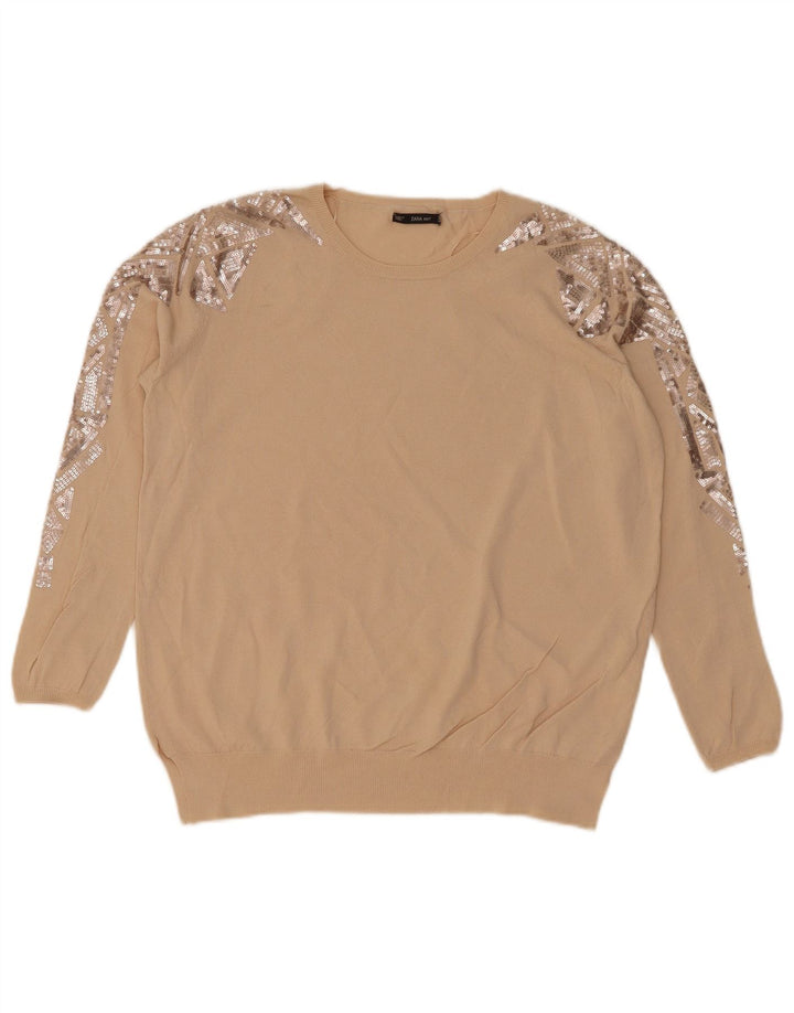 Pulover pentru damă Zara, cu gât turnut, UK 14 Medium Bej Geometric