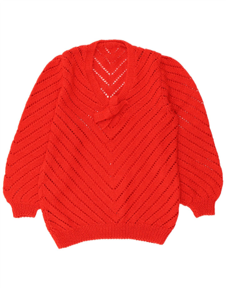 Pulover vintage pentru femei cu cravată în față cu decolteu în V UK 10 Small Red