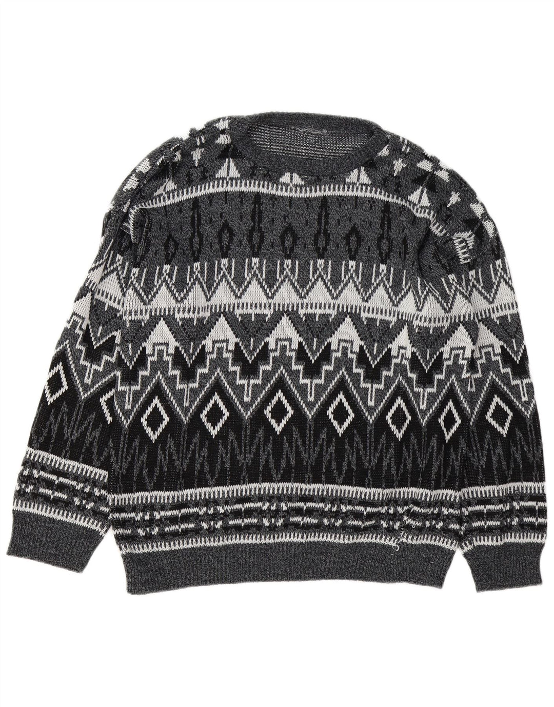 Pulover vintage pentru bărbați cu gât de barcă, mare, gri, geometric
