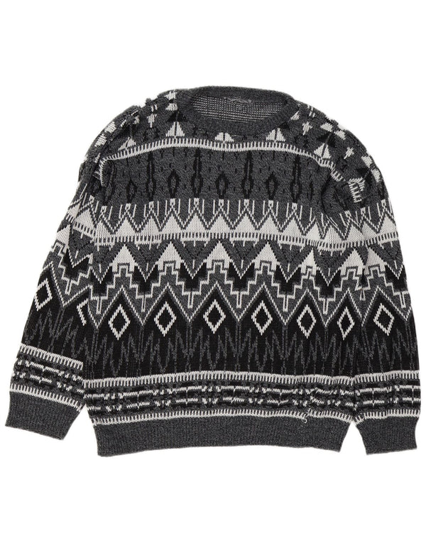 Pulover vintage pentru bărbați cu gât de barcă, mare, gri, geometric