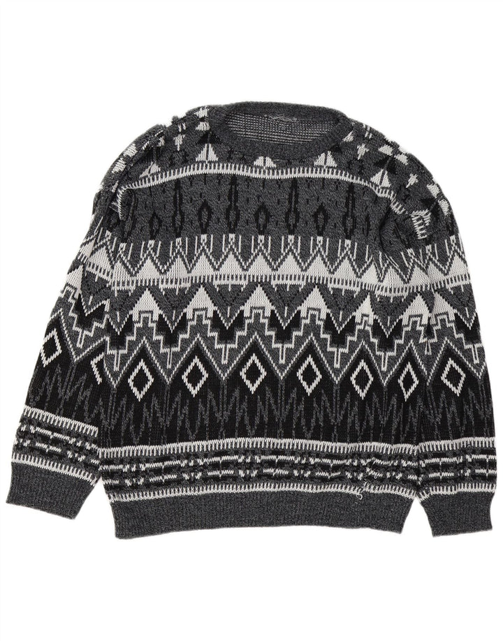 Pulover vintage pentru bărbați cu gât de barcă, mare, gri, geometric