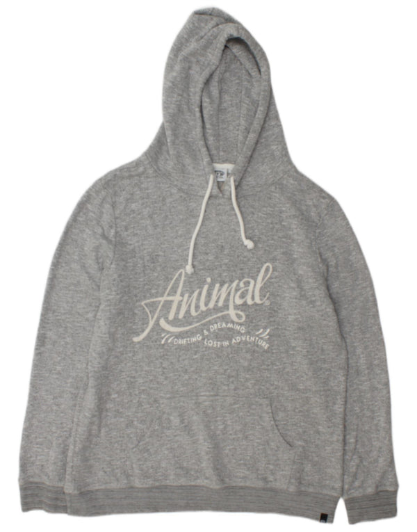 Animal Womens Graphic Hoodie Jumper UK 16 Large Grey Flecked Cotton