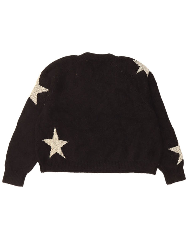 All Saints Pulover cu gât roșu pentru femei UK 10 Small Black Geometric