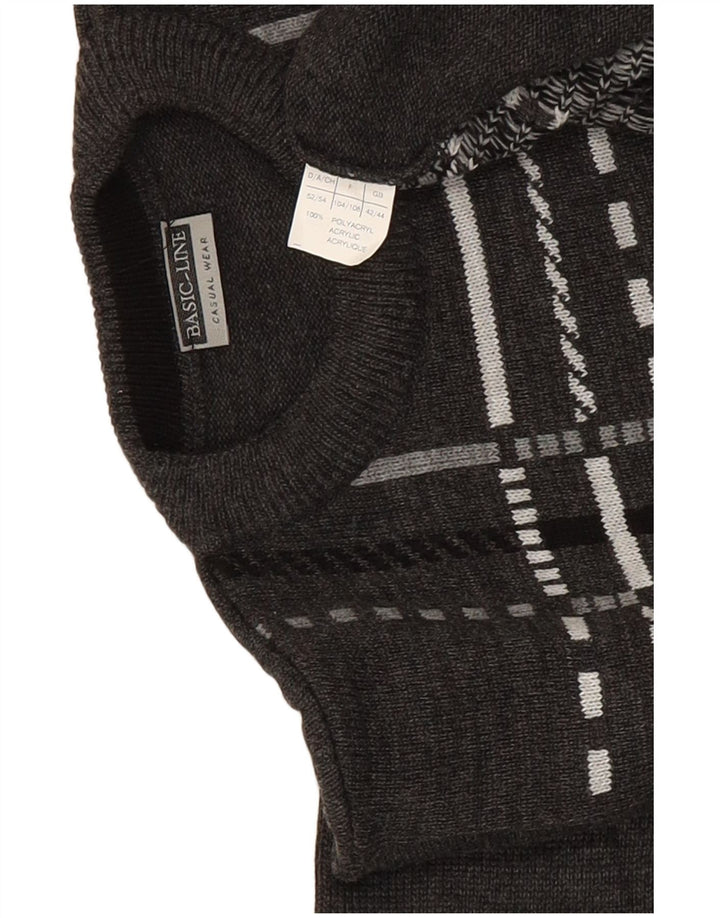 Pulover pentru bărbați cu gât roșu Basicline UK 42/44 mare, gri, acrilic cu carouri