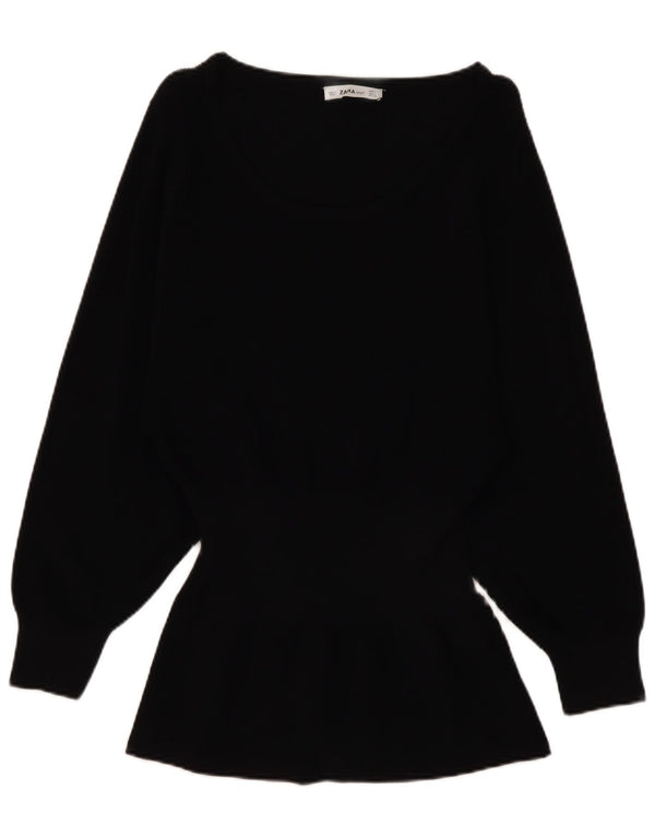Top femeie Zara cu mânecă lungă UK 14 mare, negru, viscoză