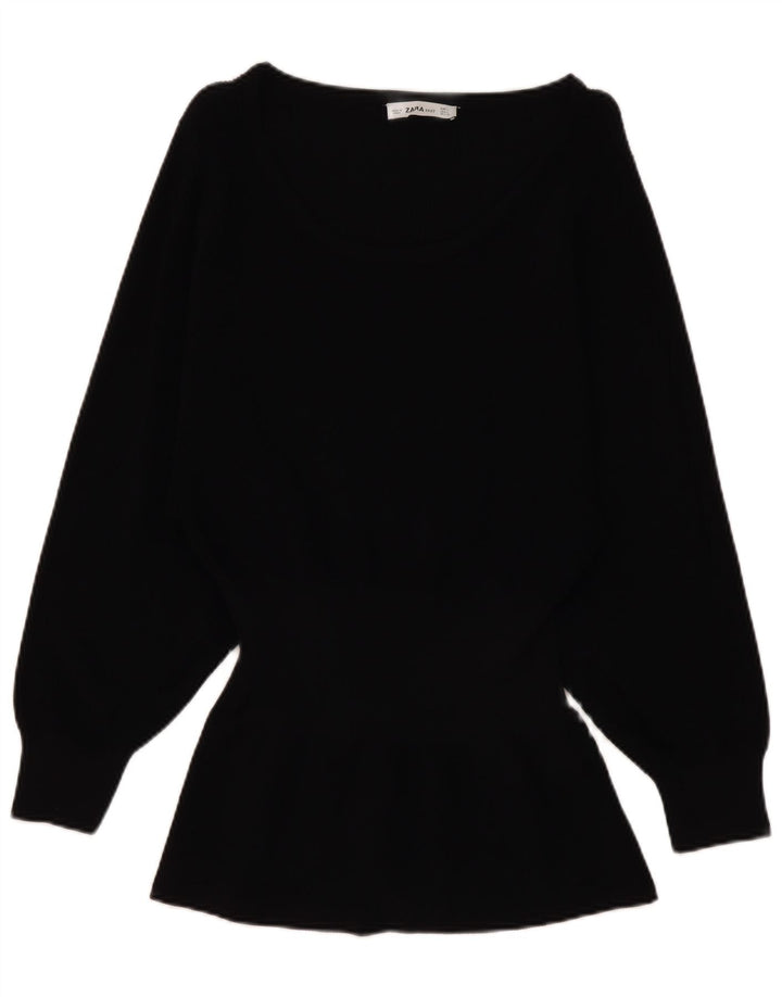 Top femeie Zara cu mânecă lungă UK 14 mare, negru, viscoză