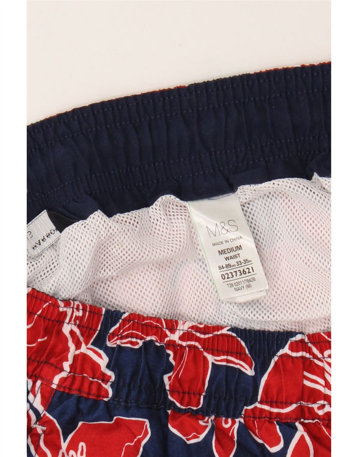 Pantaloni scurți de înot pentru bărbați Marks & Spencer, poliester floral, albastru marin mediu