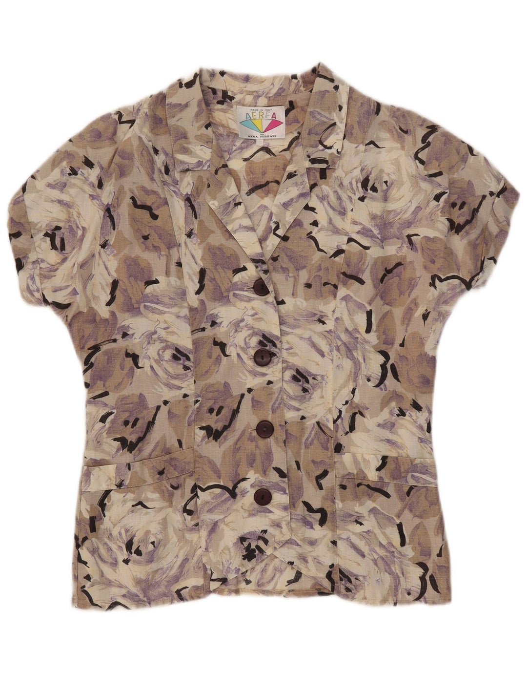 Bluză cămașă cu mânecă scurtă pentru femei Vintage IT 42 Medium Multicolor Floral
