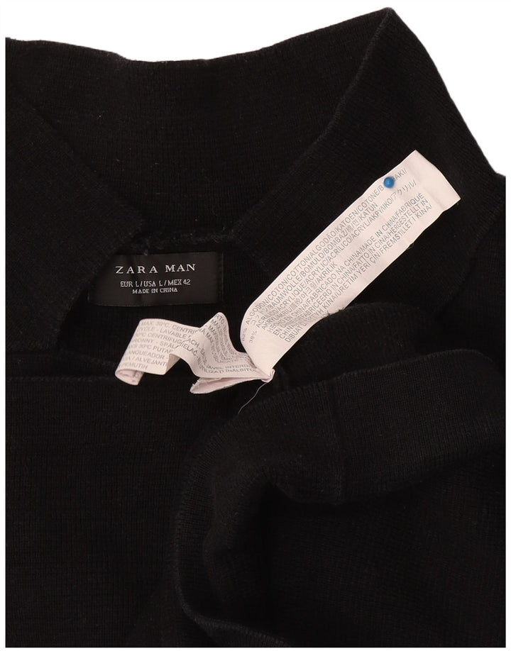 Pulover cardigan pentru bărbați Zara, mare, negru, bumbac