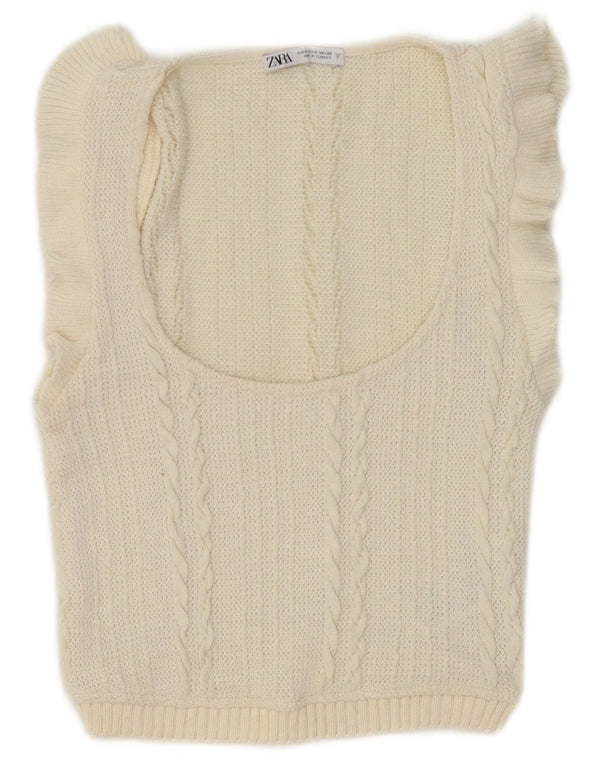 Zara femei Crop Vest Tank Top UK 8 Small Poliester alb
