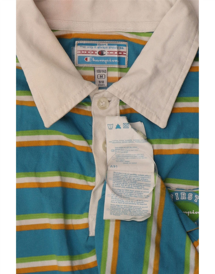 Tricou polo pentru băieți CHAMPION 9-10 ani, mediu albastru, bumbac cu dungi