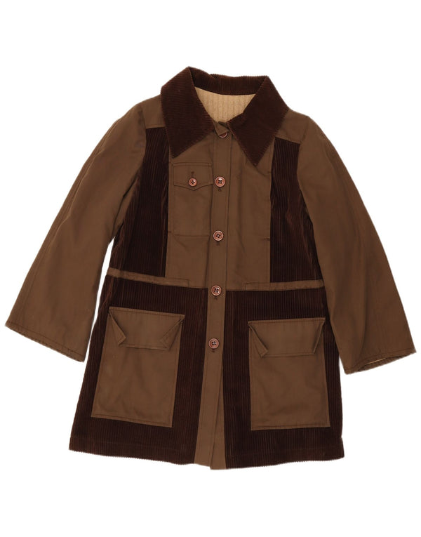 Pardesiu vintage pentru femei UK 14, maro mediu, bloc de culoare