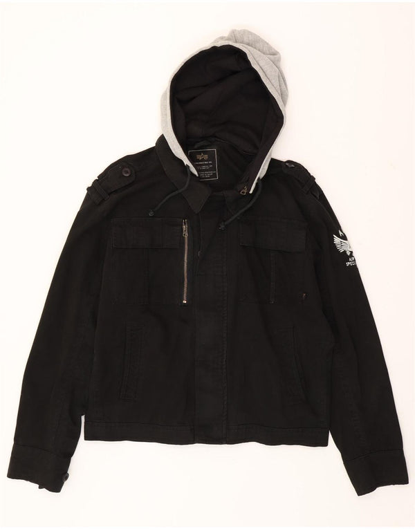 Jachetă militară cu glugă Alpha Industries pentru bărbați UK 42 XL bumbac negru