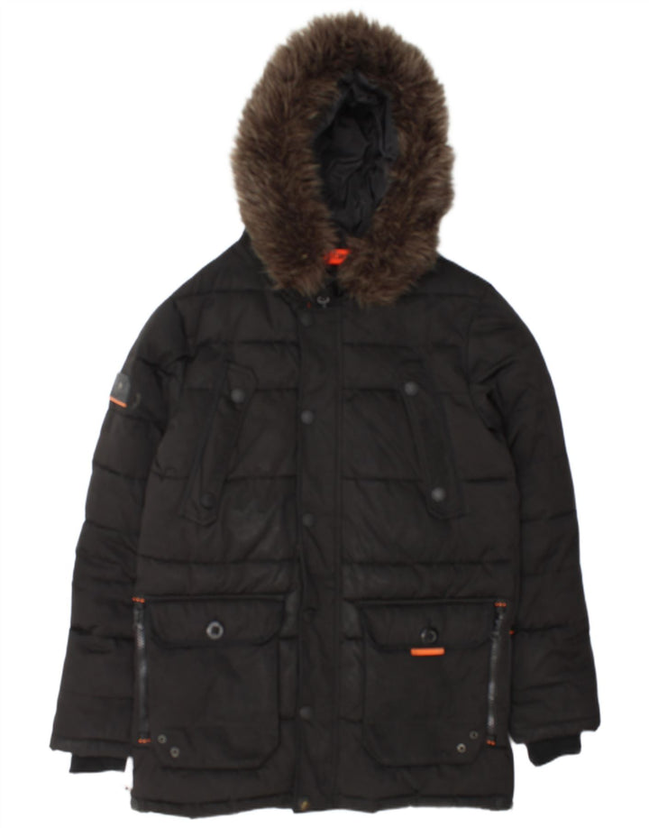Jachetă căptușită cu glugă Superdry pentru bărbați UK 38 Poliester mediu negru