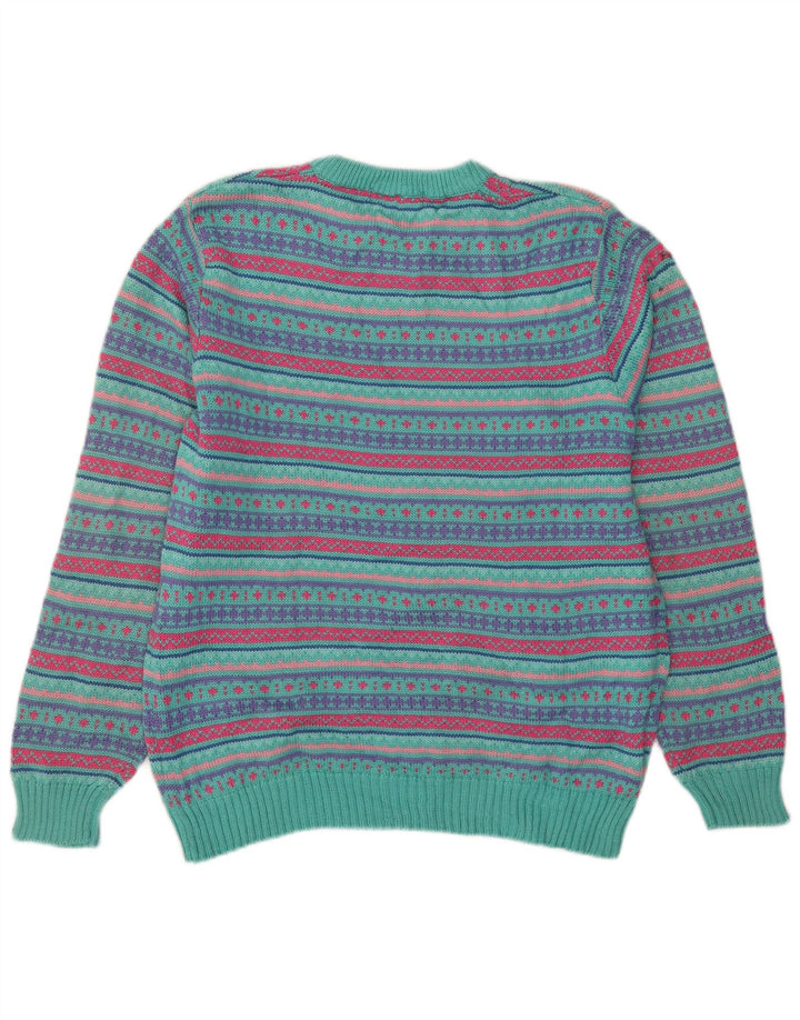 L.L.Bean Pulover pentru bărbați cu gât roșu din lână Fair Isle, mare, multicoloră