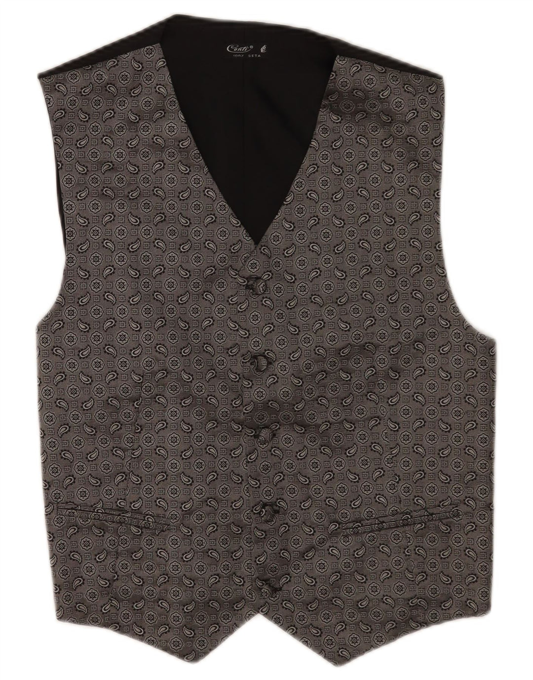 Vestă vintage pentru bărbați, mătase mică, gri Paisley