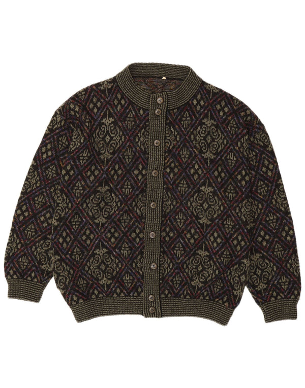 Pulover Cardigan Vintage pentru bărbați XL Kaki Lână Fair Isle