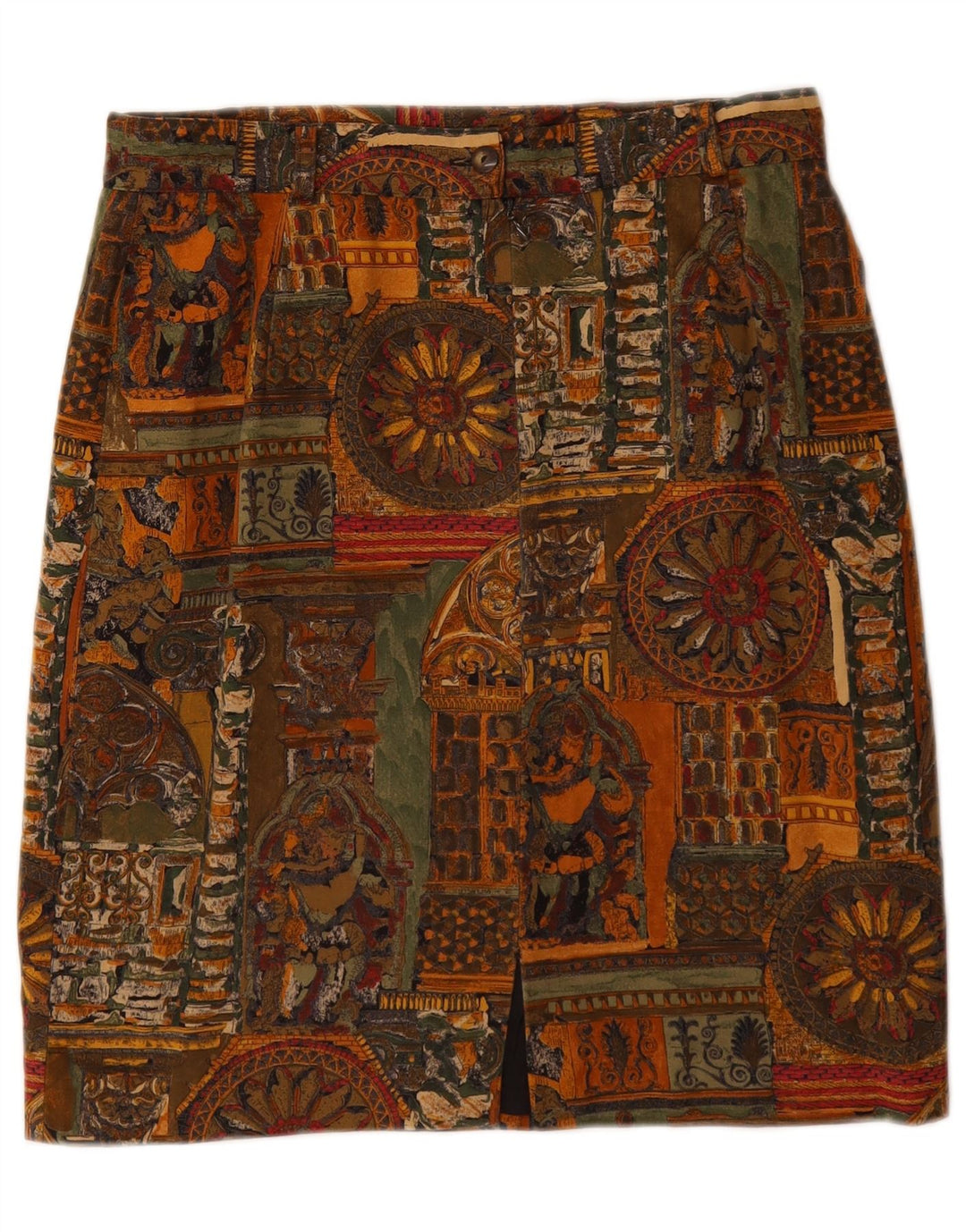 Fusta creion pentru femei VINTAGE W28 bumbac geometric maro mediu