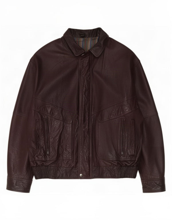 Jachetă de piele vintage pentru bărbați EU 50 mare Burgundy