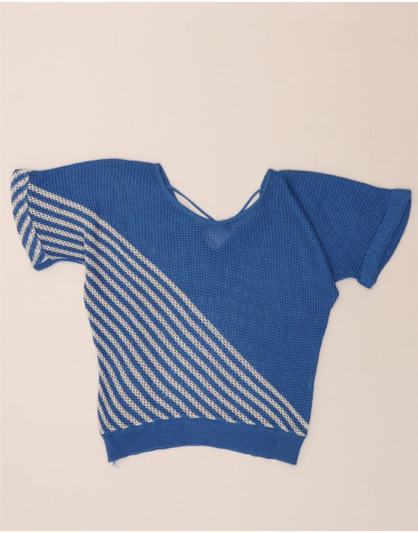 VINTAGE Pulover cu gâtul cu barca transparentă pentru femei UK 14 Large Blue