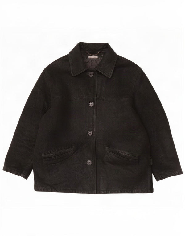 Jachetă de piele supradimensionată pentru femei Vintage IT 46 Large Black