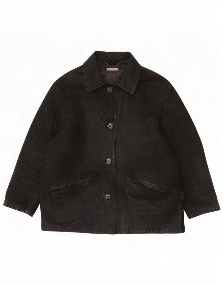 Jachetă de piele supradimensionată pentru femei Vintage IT 46 Large Black