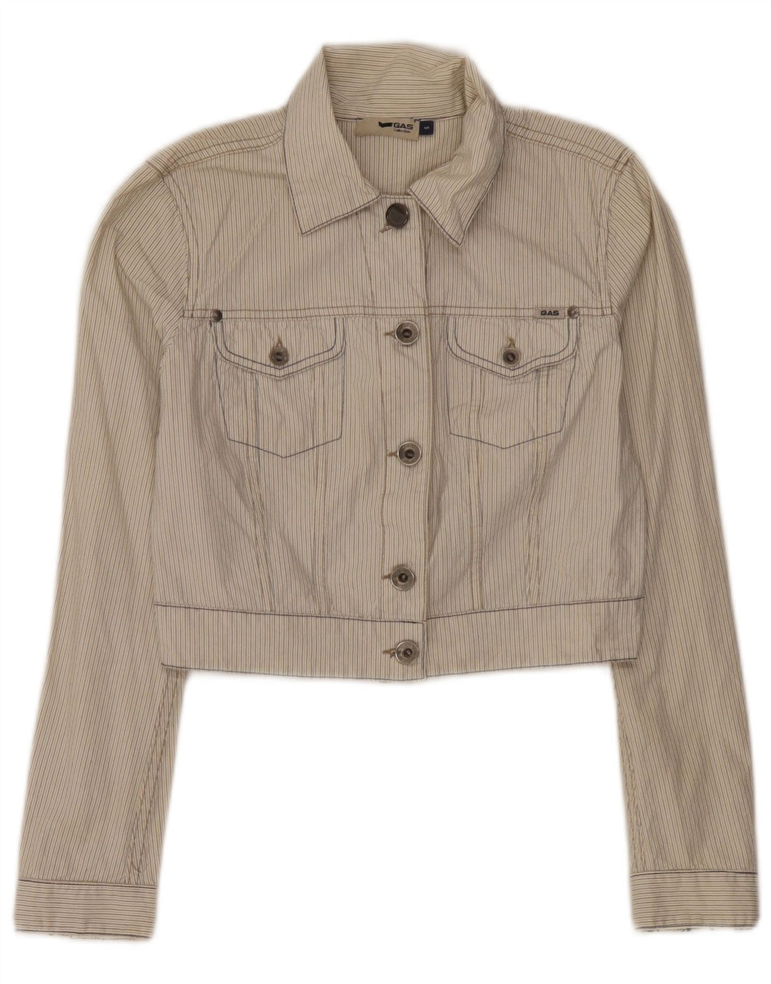 Jachetă Bomber Crop pentru Damă Gas UK 10, Bumbac cu dungi mici, bej
