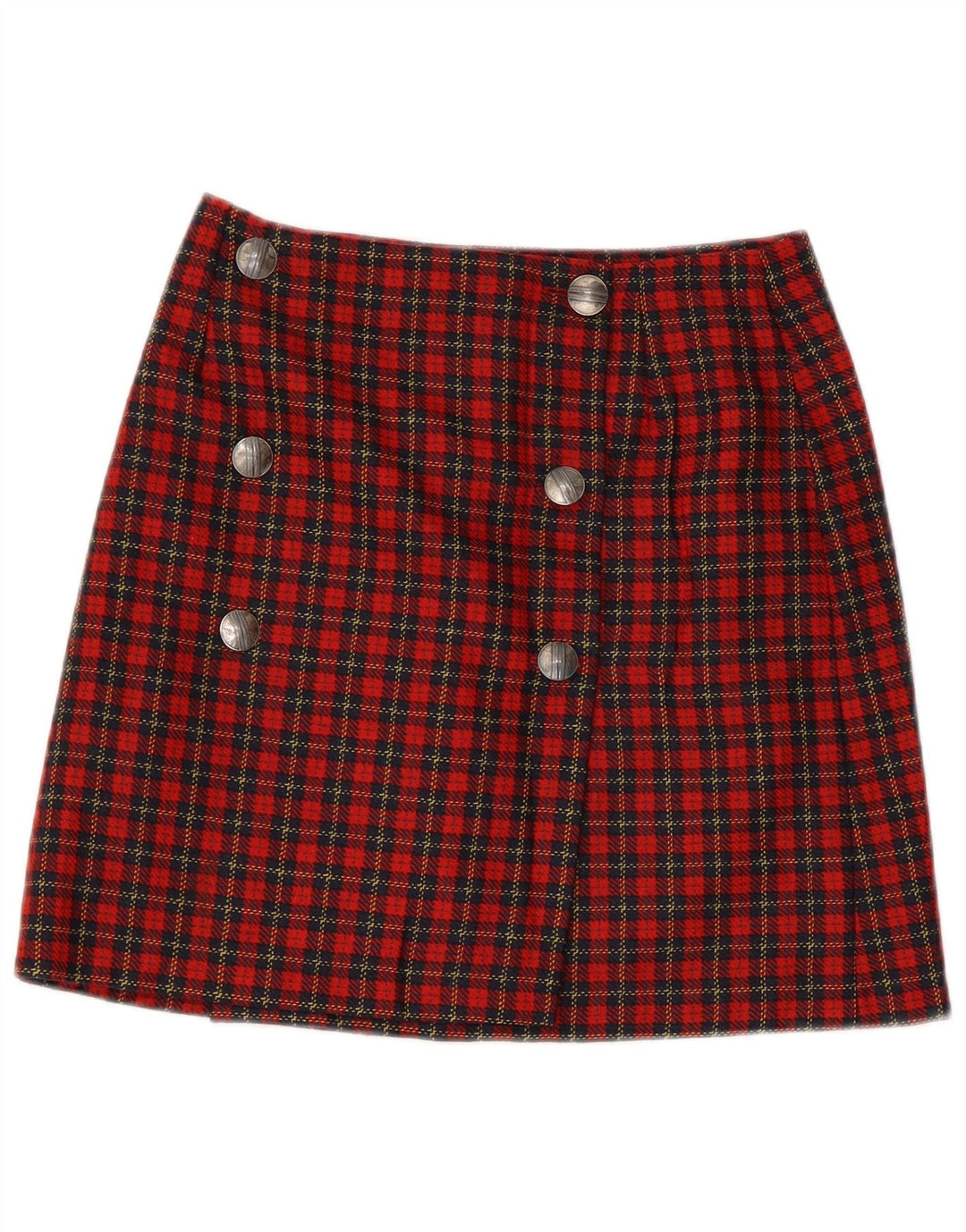Fusta Mini Wrap Vintage Femei IT 42 Medium W28 Red Check Lână virgină