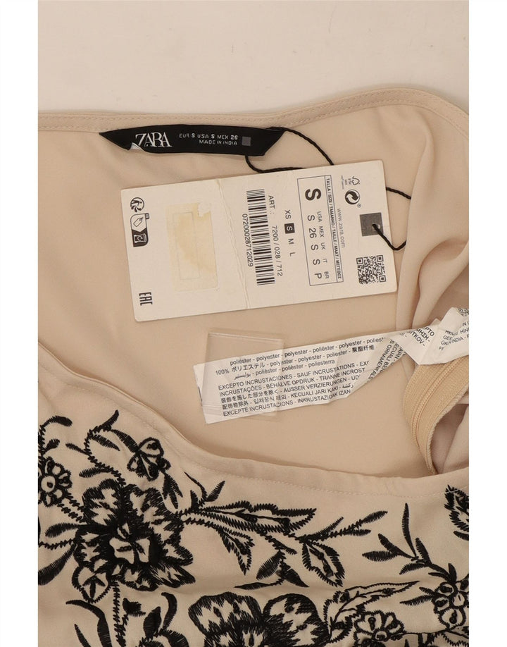 Top Crop pentru femei Zara, cu un umăr, UK 10, poliester floral, alb, mic