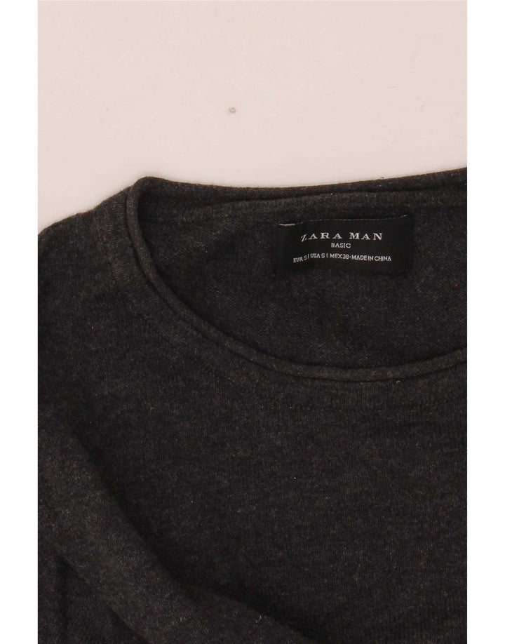 Pulover pentru bărbați Zara, cu gât crew, mic, gri