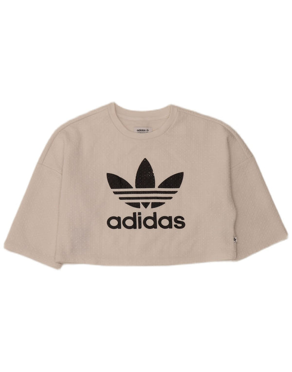 Tricou grafic supradimensionat pentru femei Adidas Crop Top UK 10 Small White