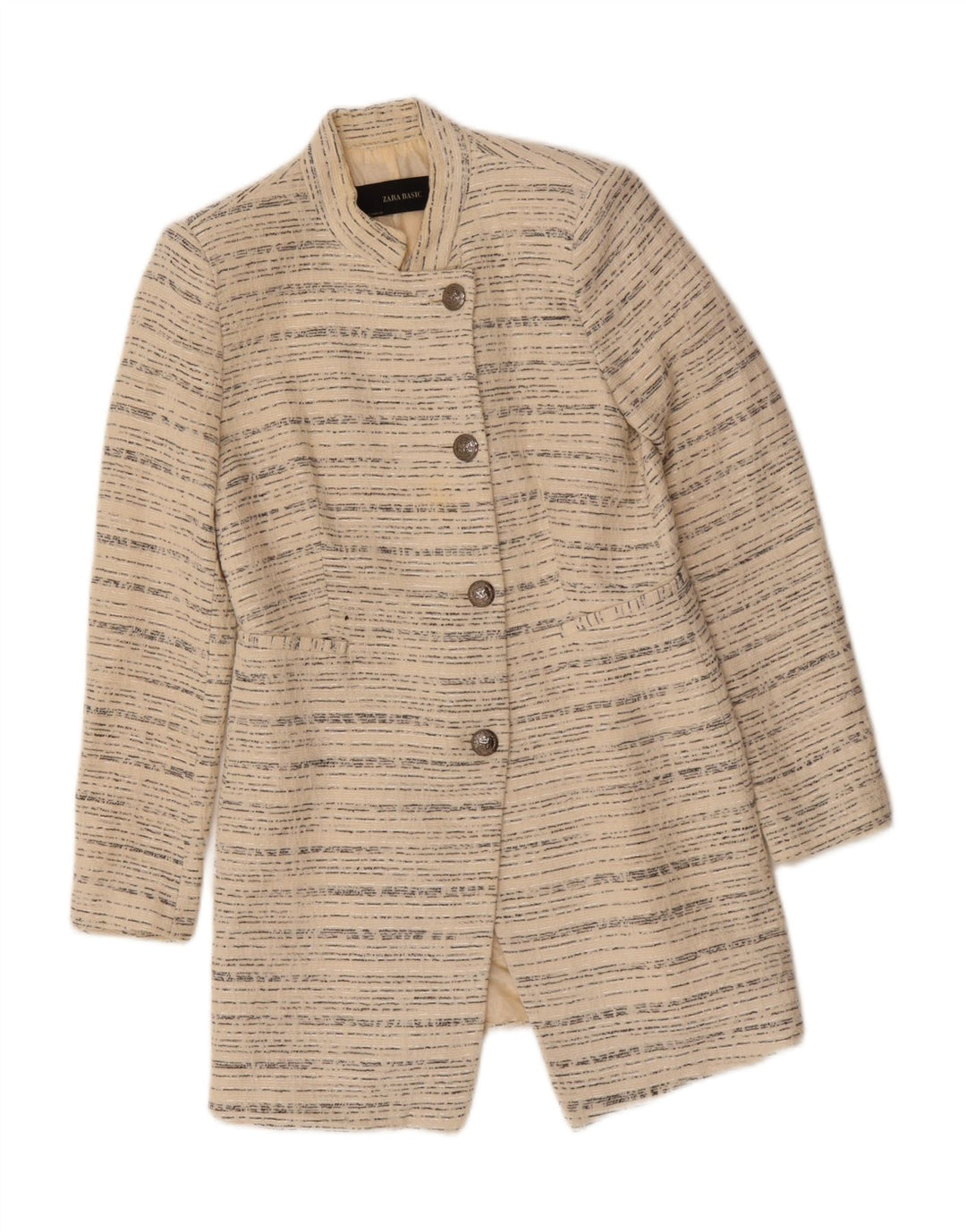 ZARA Womens Longline 4 Button Blazer Jacket UK 12 Medium Off White Striped Vintage Zara and Second-Hand Zara from Messina Hembry 