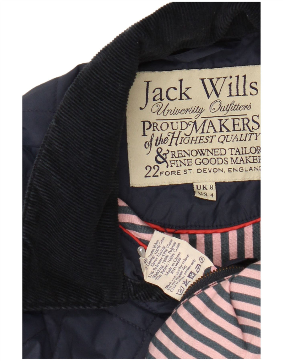Jack Wills Jachetă matlasată pentru femei UK 8 Small Navy Blue Marine