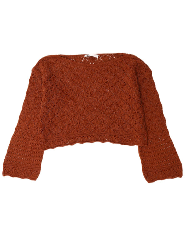 Pulover de damă Zara oversize crop cu gât barcă UK 14 maro mediu
