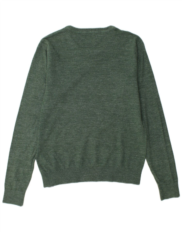 TOMMY HILFIGER Mens Crew Neck Jumper Sweater Medium Green Cotton