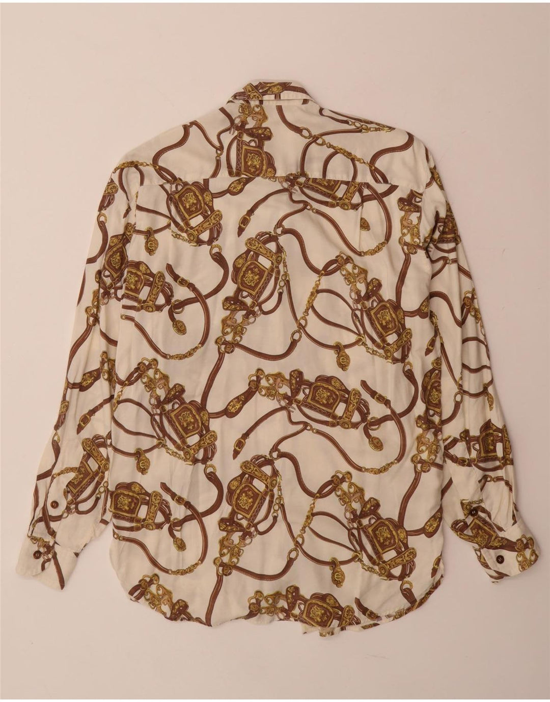 Bluză cămașă cu model abstract pentru femei VINTAGE UK 14, mare, albă, viscoză