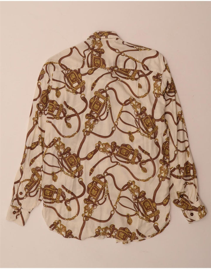 Bluză cămașă cu model abstract pentru femei VINTAGE UK 14, mare, albă, viscoză