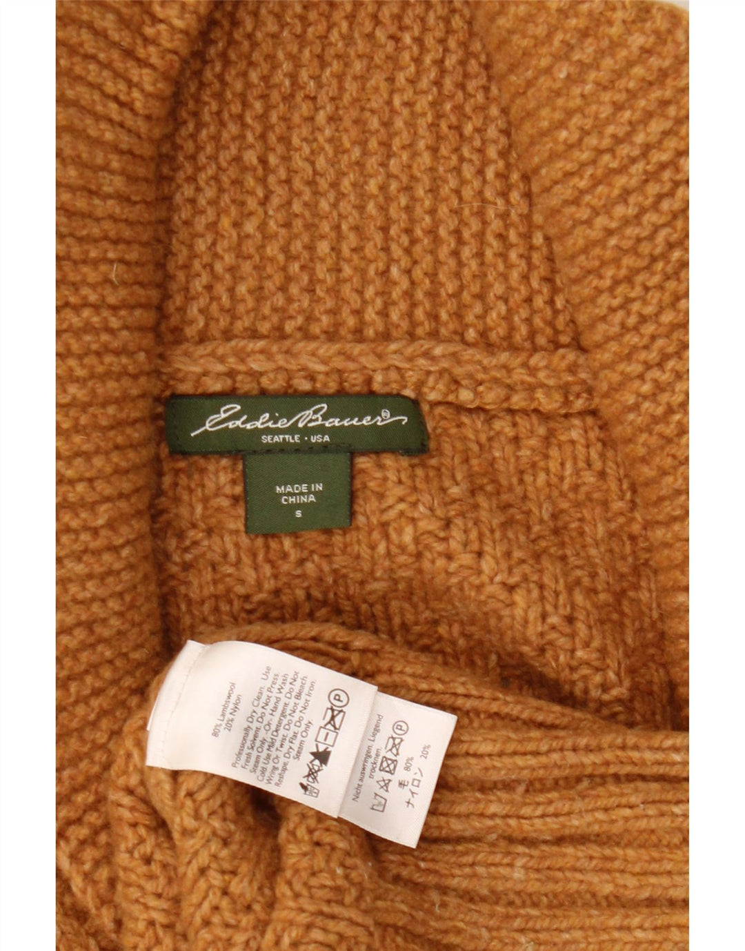 Pulover cardigan supradimensionat pentru femei EDDIE BAUER UK 10 mic maro lana de miel