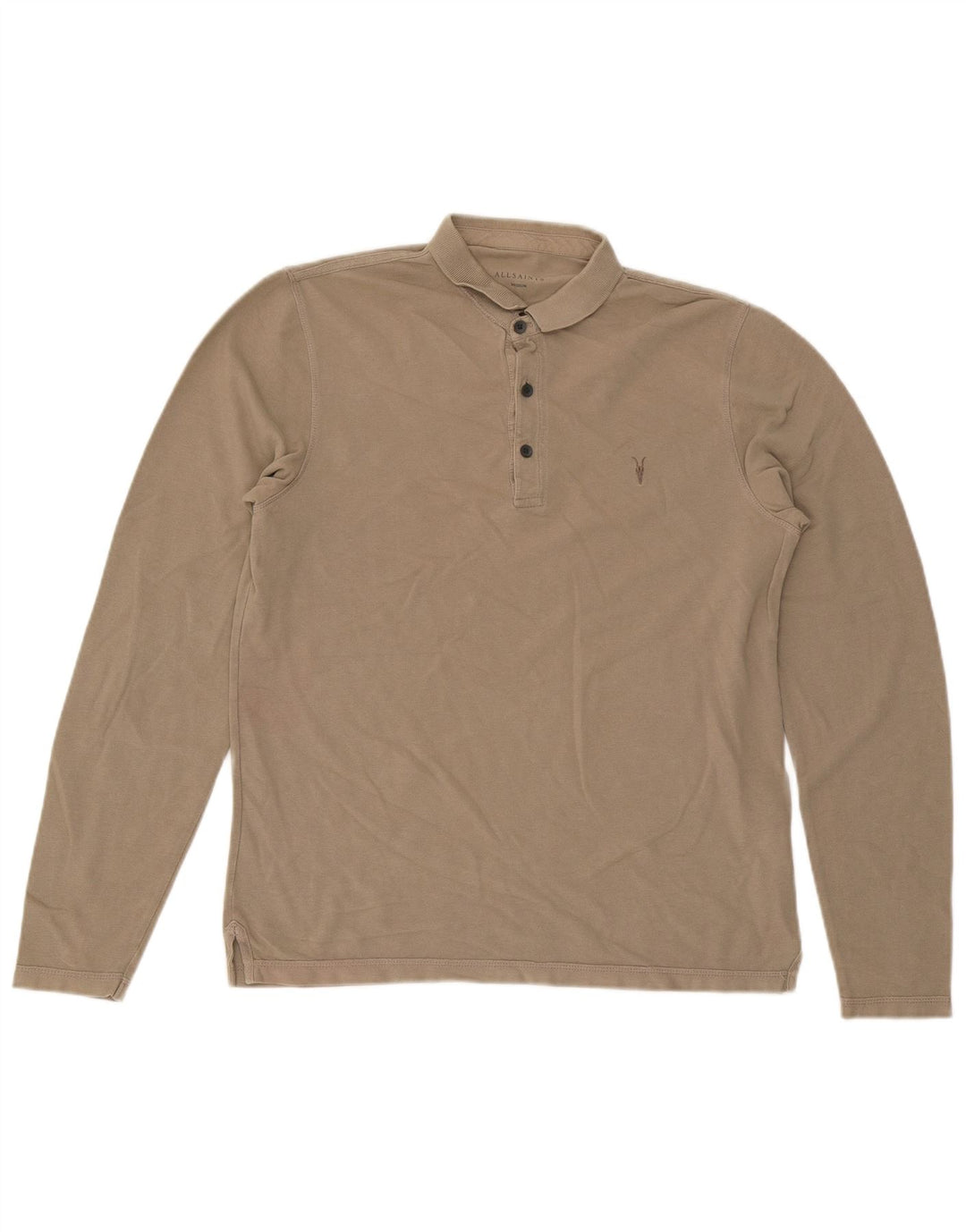Tricou polo cu mânecă lungă pentru bărbați All Saints, bumbac mediu bej