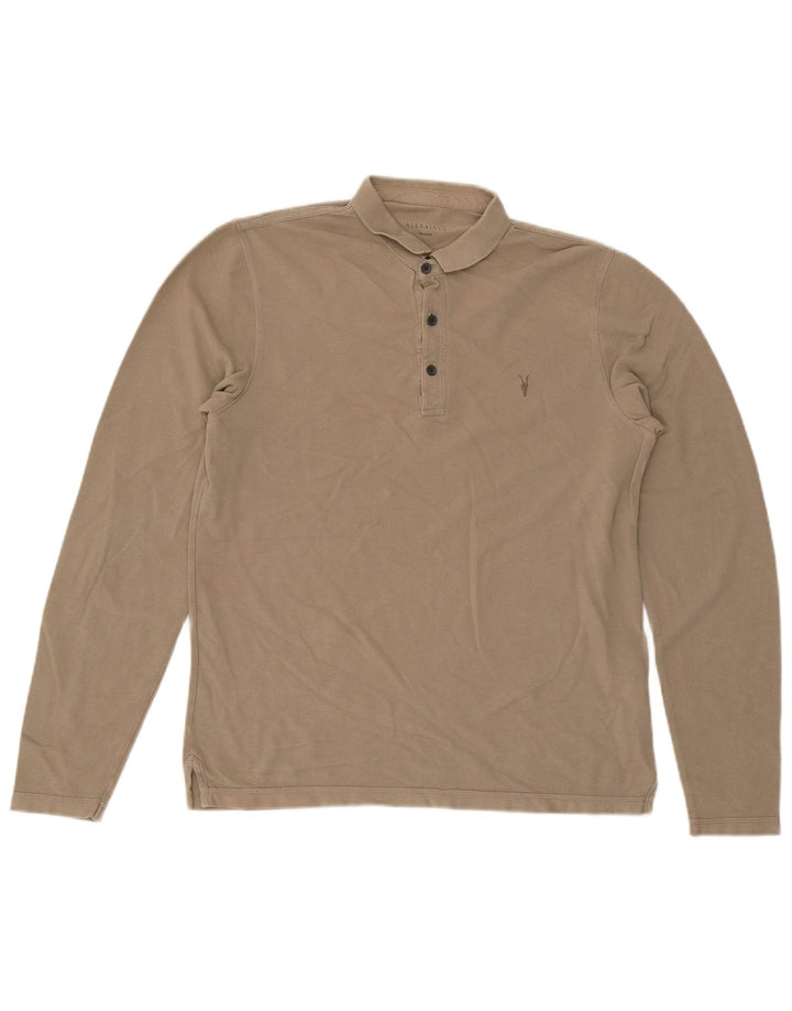 Tricou polo cu mânecă lungă pentru bărbați All Saints, bumbac mediu bej