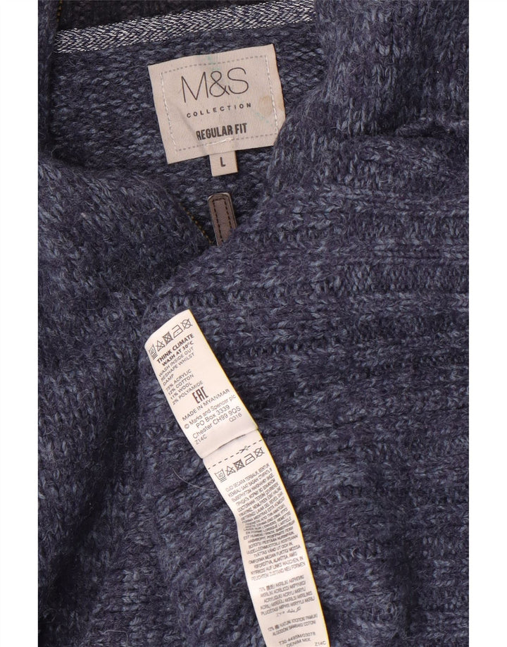 Pulover pentru bărbați Marks & Spencer, cu formă regulată, cu fermoar, cu gât, mare, pete albastru