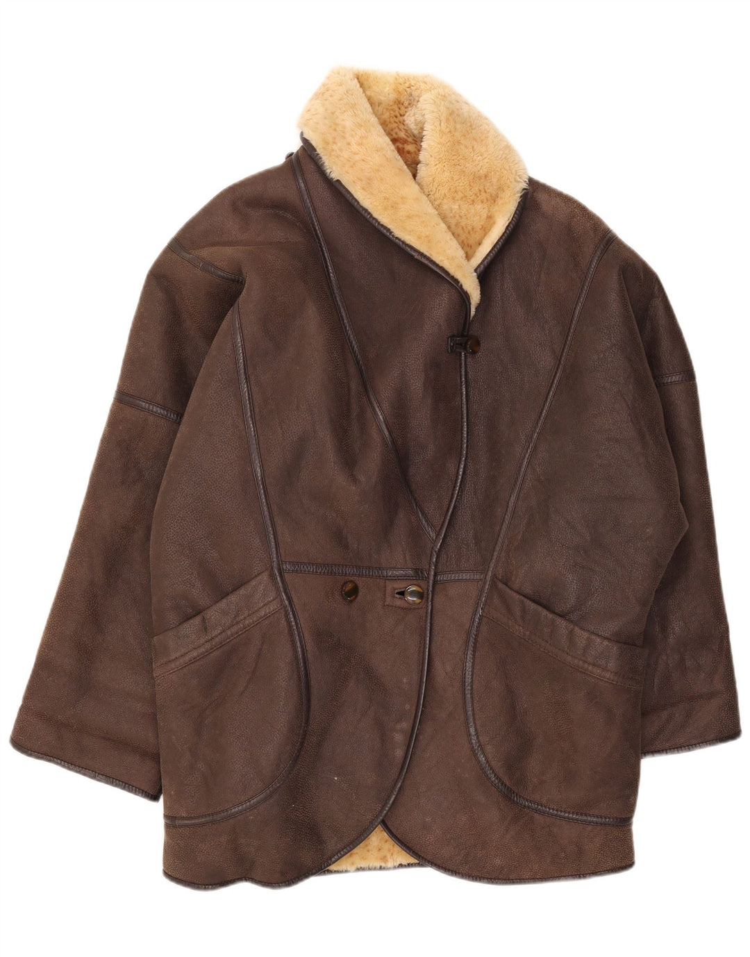 Palton oversize din shearling vintage pentru femei EU 42 mare maro shearling