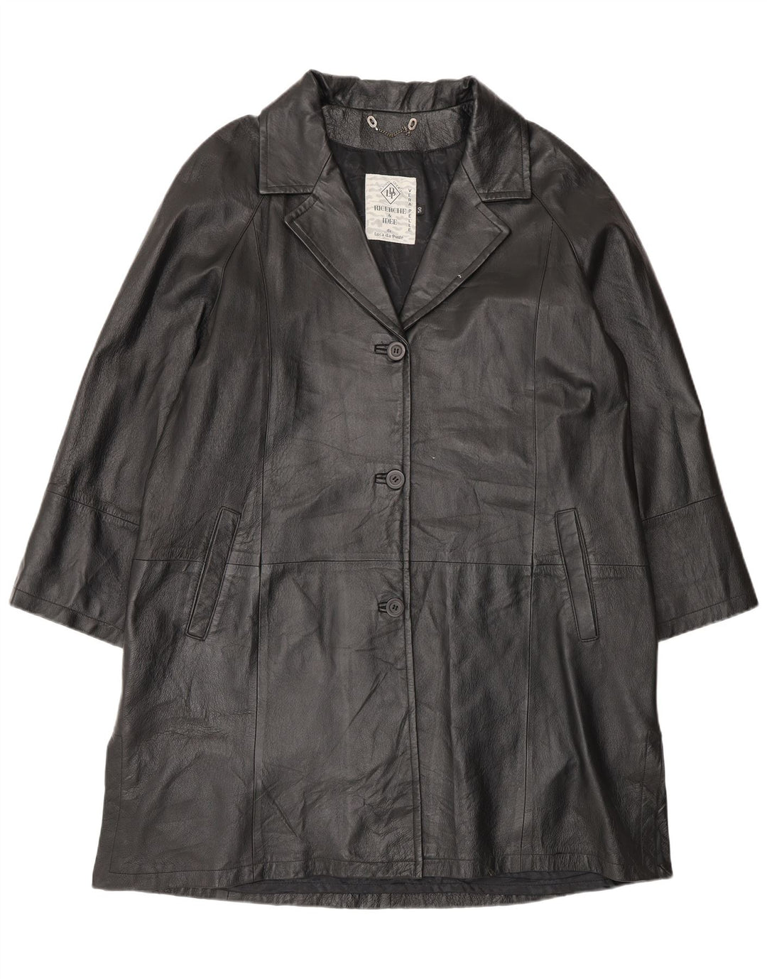 Palton supradimensionat din piele vintage pentru femei IT 50 XL din piele neagră