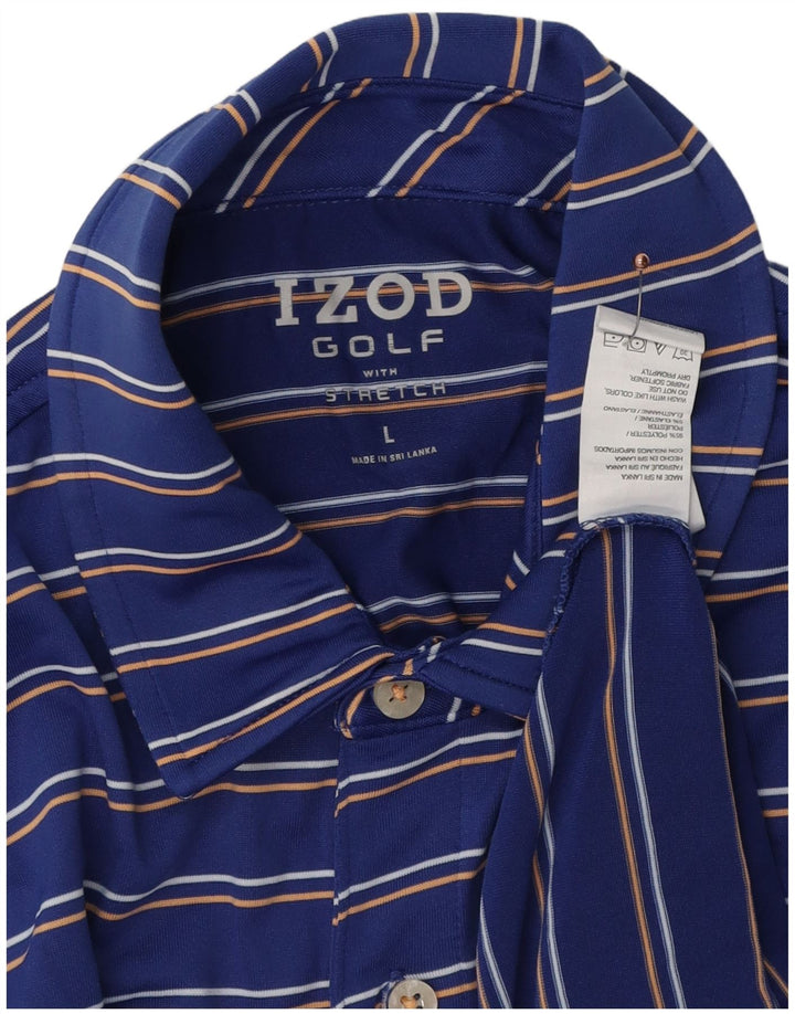 IZOD Polo de golf pentru bărbați din poliester cu dungi mari, albastre